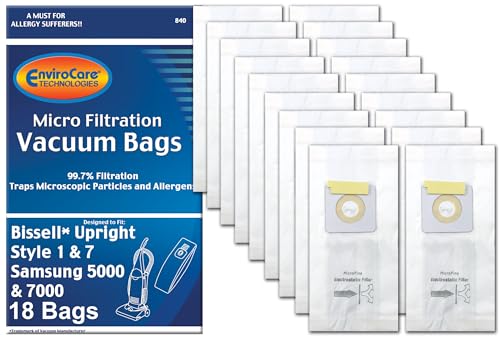 EnviroCare Premium Replacement Multi-layer Micro Filtration Vacuum Bags Compatible with Bissell Style 1 & Style 7 / PowerForce 3522, PowerGlide 3545, Bissell Plus 3350 Series 18 Pack