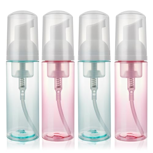 4 Pack Foam Pump Bottle Travel 2 oz/60 ml Small Size Mousse Foam Soap Dispenser Refillable Plastic Foaming Soap Dispenser Empty Travel Foaming Containers for Soap Shampoo Lash Washer