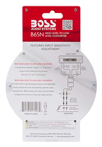 Image of BOSS Audio Systems B65N High Level to RCA Converter for Car Sound Systems - Ground Loop Isolator for Crossover Stereo Equalizer Amplifier Subwoofer.