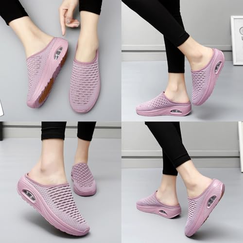 Hatmeo Women Orthopedic Slippers, Women's Woven Orthopedic Breathable Soft Shoes Arch Support, Lightweight Breathable Casual Mesh Slip-On Orthopedic Slippers(Pink,US 7)4