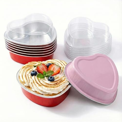 Image of ZKNDRHJO 36 Pcs 9oz Disposable Aluminum Foil Heart Cake Pan Set with Secure Lids, Premium Heart Shaped Cake Pans for Baking & Gifting,Pans for Holidays and Special Events (colors, 9OZ)