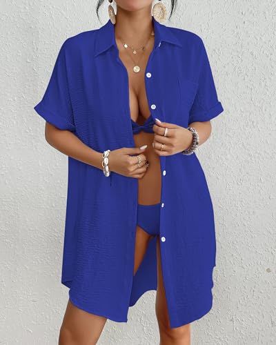 Image of Bsubseach Women Swimsuit Coverup Shirt Dress Button Down Bathing Suit Cover Up Beach Vacation Outfits