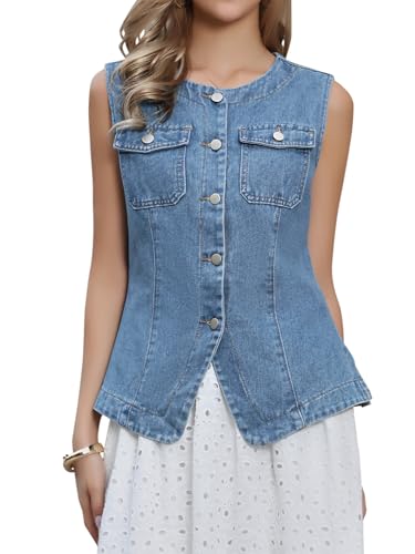 Veste sans manches en denim pour femme gilet jean décontracté col rond western