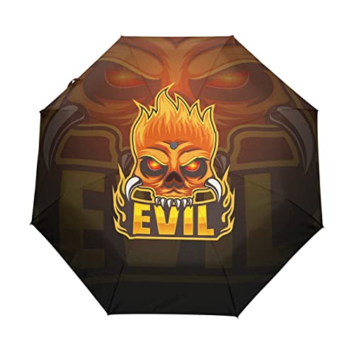 Parapluie pliable automatique crâne de feu maléfique pour ne plus jamais être mouillé