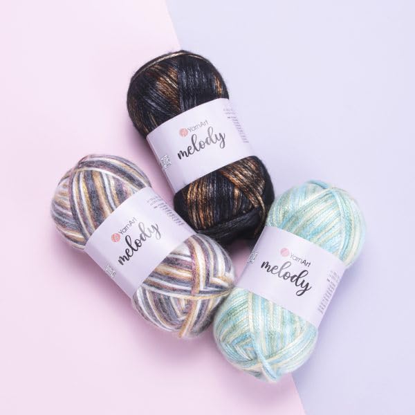 Image of YarnArt Melody Variegated Chainette - Metallic Sheen Fiber for Knitting, Crochet & Embroidery, 100g (3.5 oz) Skein, 230m (251 yd), Premium Blend of 70% Polyamide 21% Acrylic 9% Wool (907)