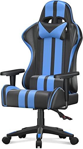 Bigzzia Gaming Chair Ergonomic Office Chair High Back Leather Adjustable Swivel Racing Computer Chair With Headrest And Lumbar Support For Adults Kids Video Game Chair (Blue) #TOP9