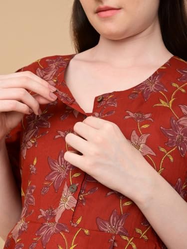 Image of The Mom Store Maternity and Nursing Dress | Pre and Post Pregnancy Dress for Womens | Zipper /Button Opening | Causal Wear | Trendy Stylish Causal Dresses for New Moms
