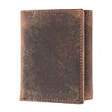 CTM Men's Hunter Leather RFID Trifold Wallet with ID, Brown