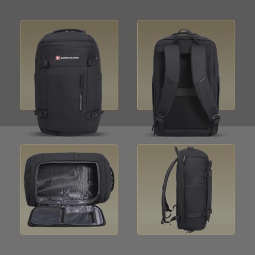 Image of SWISS MILITARY Black Gold Collection Aster Laptop Backpack, Travel Trekking Bag with Trolley Strap, Water Resistant, Multiple Compartments, Front Zip Pocket, Laptop Sleeve, Outdoor & Office Bag (29L)