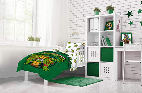 Image of Jay Franco Nickelodeon Teenage Mutant Ninja Turtles Green Bricks 4 Piece Toddler Bed Set - Includes Reversible Comforter & Sheet Set Bedding - Super Soft Fade Resistant Microfiber