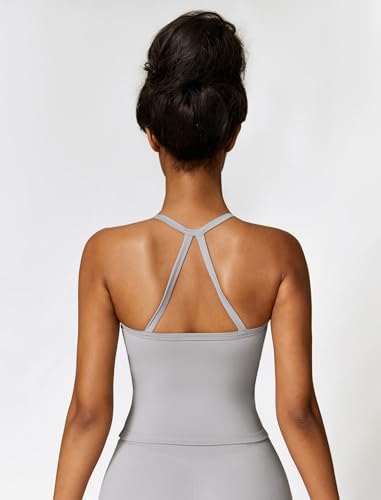 Image of QBGJTD Womens Longline Sports Bras Cross Back Active Gym Yoga Padded Workout Crop Tank Top with Built in Bra