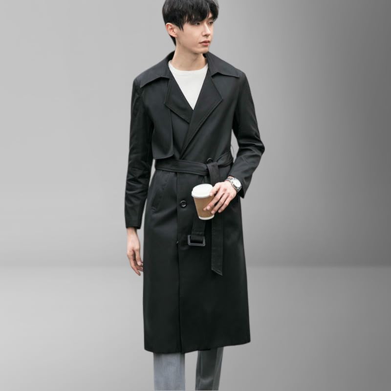 Gabardina larga caqui para hombre estilo coreano holgado talla XS 3