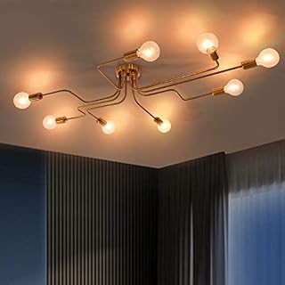 OYIPRO Ceiling Light Fitting, Semi-Flush Ceiling Light Fixture, 8-Light Chandelier Lamp, Gold Metal Lighting, for Office, Living Room, Bedroom, Kitchen