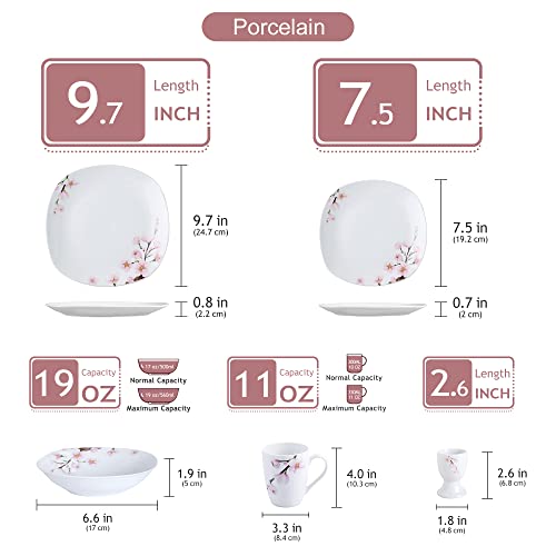 Veweet, Series Annie, 40-Piece Porcelain Dinnerware Set With Pink Floral, White Plates And Bowls Sets Including Dinner Plates, Dessert Plates, Mugs And Egg Cups, Service For 8 #TOP2