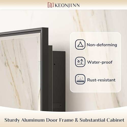 Keonjinn 16” x 24” Black Bathroom Medicine Cabinets with Mirror, Recessed or Surface Wall-Mounted Aluminum Alloy Metal Framed Beveled Mirror, Single Door Farmhouse Bathroom Mirror with Storage Cabinet - Thumbnail 7