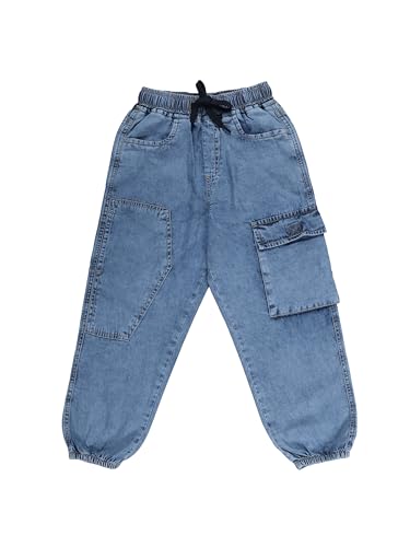 Image of KiddoPanti Boys Denim Cargo Jogger Jeans with Elastic Waist & Utility Pockets