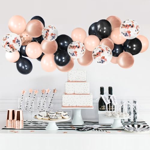Image of Rose Gold Black Balloons, 70-pack Rose Gold Balloons for Birthday Wedding