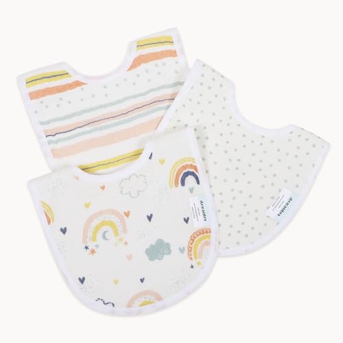 Image of abracadabra Muslin Bibs with Adjustable Snap Button Closure, Super Absorbent, Soft, Comfortable & Lightweight, Set of 3 - Rainbow