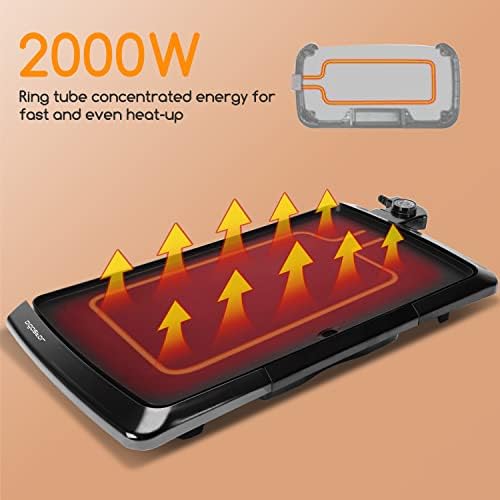 Aigostar Electric Teppanyaki Grill, Largr Solid 2000W Non-Stick Barbecue Griddle with Adjustable Thermostat, Drip Tray, Easy Clean BBQ Grill for Dinner Parties- Varmo 30WJY