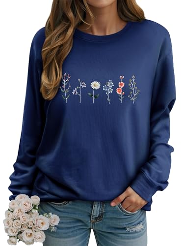 Image of Dresswel Womens Sweatshirts Ladies Jumpers Floral Long Sleeve Pullover Tops