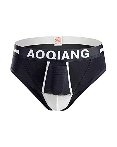 AOQIANG Mens Underwear Cotton Mesh Splicing Separate Pouch Boxer Briefs Hipster Black