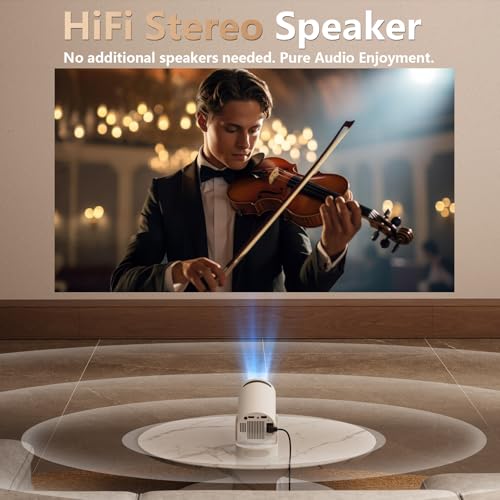 Mini Projector 1080P Fhd 4K Supported, Portable Projector With Android 11 Os, Wifi 6 & Bluetooth 5.0, 300 Ansi Lumens, Auto Vertical Keystone, Hifi Speaker For Home Entertainment(Ivory) - 3