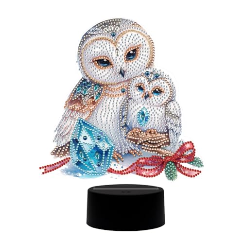 Demiawaking Lámpara de noche con pintura de diamantes, decoración de mesa, diseño de animales, pintura de diamantes, lámpara de mesita de noche, lámpara LED decorativa, diseño de búho, mariposa, para