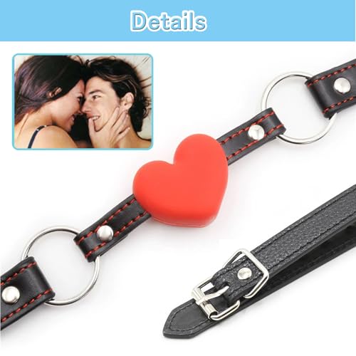 Image of DFsucces Leather Restraints Ball Mouth Plug Silicone Bondage Ball Gag Hollowed-Breathable Silicone Sex Gag Muzzles Adjustable Strap Bondage Harness Restraints( (Red-H1)