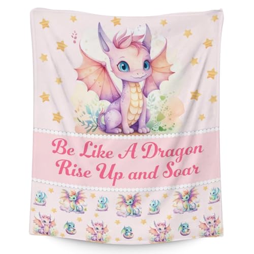 Image of Dragon Blanket Gifts - 40x50 Inches Cute Throw Blanket for Babies, Kids, Boys & Girls - Pink Soft Fuzzy Blankets for Couch, Sofa & Bed