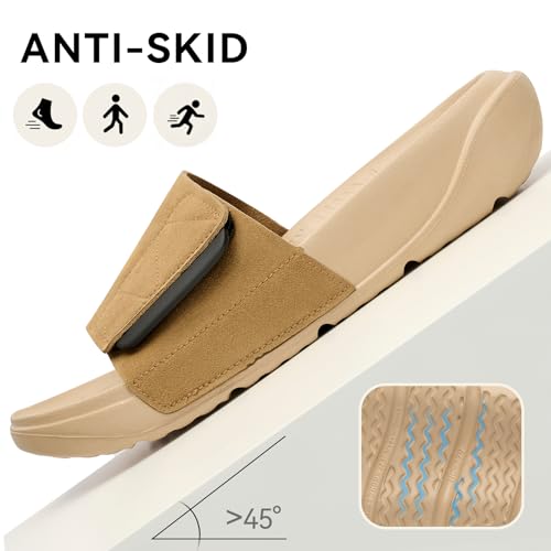 UPSOLO Men's Sandals Adjustable Straps Slides Sandals with Plantar Fasciitis Arch Support Open Toe Slippers Indoor Outdoor Brown sport Slides for Men Size 44-45 by UPSOLO - Image 6