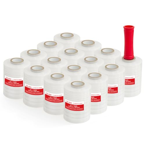QILIMA Mini Clear Industrial Stretch Wrap Film, 80 Gauge Heavy Duty Plastic Wrap for Moving & Packing, 5" x 1000ft Self Adhering Pallet Wrap, 16 Pack Refill by QILIMA - Used condition - US$84.64