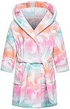 SHUCHENG Kids Girl's Robe Soft Flannel Sleepwear Hooded Bathrobes, Tie dye fish-orange, 13-15 Years