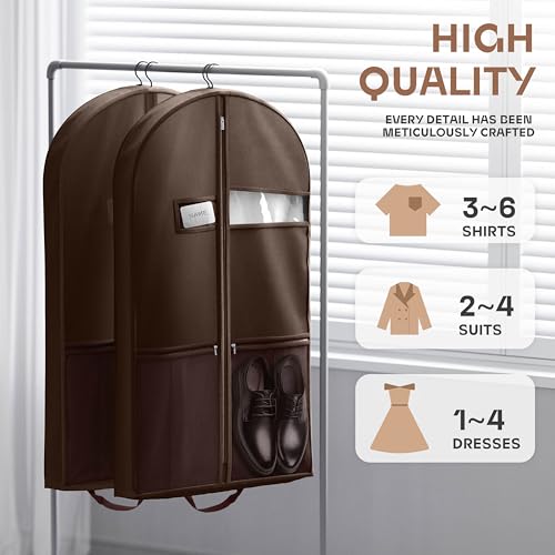 Image of Lazebox 43 inch Travel Garment Bag with Accessories Zipper Pocket, Heavy Duty Suit Bag for Suits, Tuxedos, Dresses, Coats, Brown, 1 pack