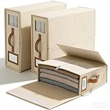 SwartLife 3er Set Bettwäsche Organizer Box - Faltbare Aufbewahrungsbox Bettwäsche mit Sichtfenster & Etikett, Atmungsaktiver Schrank-Organizer für Laken, Decken & Kissenbezüge - Cremeweiß/Sandbeige