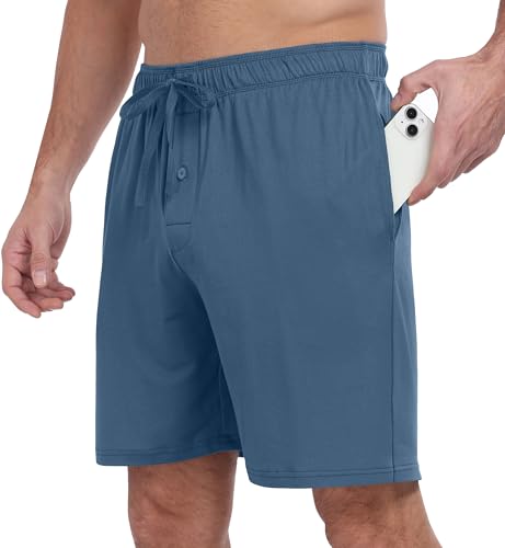 PrinStory Mens Pajama Shorts Soft Bottoms - Stretchy, Lightweight, Comfortable with Pockets Gray Blue-2XL