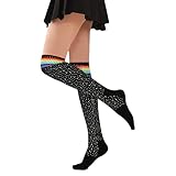 Violet Mist Women Glitter Black Thigh High Socks Sexy Sparkly Rhinestone Rainbow Striped Over Knee High Socks for Women Girls Sparkle Long Boot Socks Novelty Casual Stockings Diamond Leg Warmers