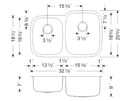 Wells Cmu3221-79-16-1 Craftsmen Series Kitchen Sink Package, 32" 40/60, Brushed Matte Finish #TOP5
