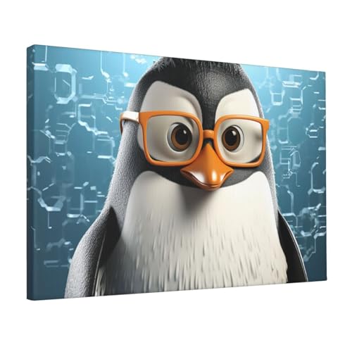 Toile de pingouin avec lunettes pour décorer le salon ou le bureau