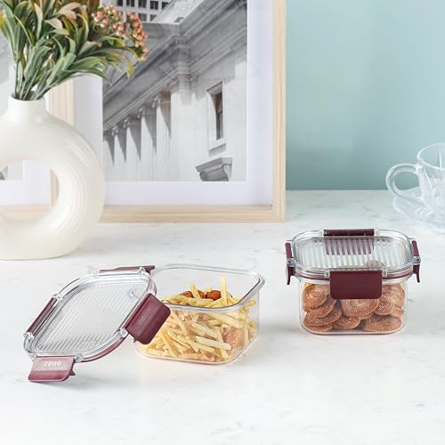 Image of CELLO Stacklock Square Pet Storage Jar for Kitchen Set of 2 Pieces, 450 ml Brown | Freezer & Fridge Safe, Airtight Stackable Pet Kitchen Storage Box Jar Container Set for Beans, Whole Grains, Spices
