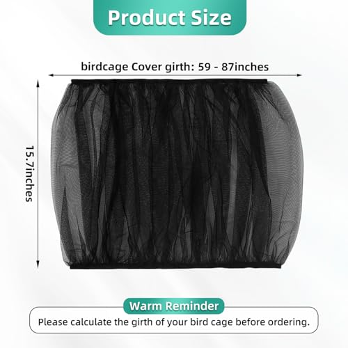 Image of Bird Cage Seed Catcher, Seed Catcher Guard Net Cover, Parrot Nylon Mesh Net Cover, Universal Soft Airy Cage Net Stretchy Skirt for Round Square Cages (Solid-Black, 15.7 inch x87 inch)
