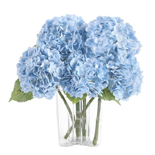 Coferset Baby Blue Hydrangea Artificial Flowers 3pcs Lifelike Faux Hydrangea Real Touch Fake Flowers for Home Wedding Office Party Living Room Decoration,22inch