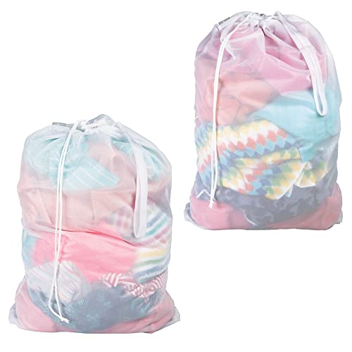 mDesign Juego de 2 Saco para ropa sucia â€“ PrÃ¡ctica bolsa para la colada de tejido de red transpirable â€“ Duradera bolsa de lavado para la lavadora â€“ Bolsa de ropa para viajes â€“ blanco