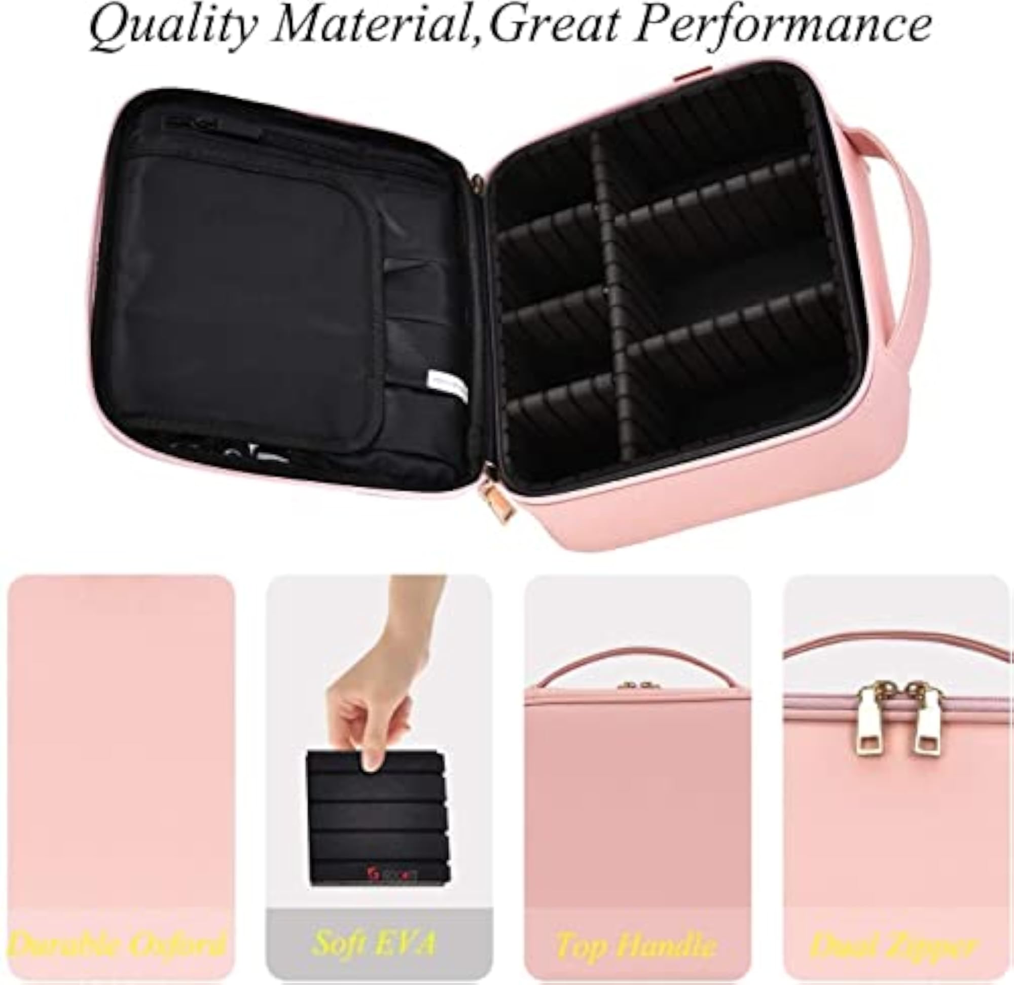 Adjustable Dividers Vanity Box Train Case for Makeup Storage