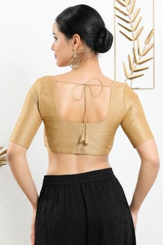 Image of Vamas Women's Silk Padded Self Design Half Sleeve Readymade Saree Blouse (X-766.N)