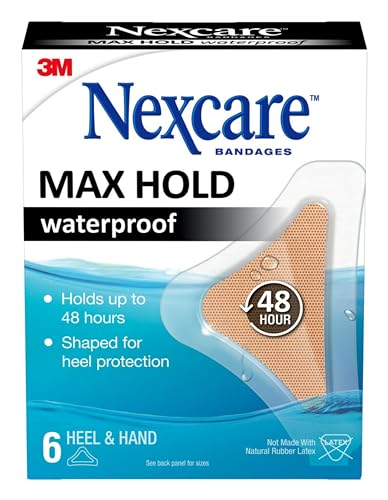 Nexcare Max Hold Waterproof Bandages Stays On for 48 Hours Flexible Bandages for Fingers Hands and Heels - 6 Pack Clear Waterproof Bandages