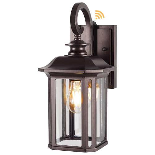 Image of Dusk to Dawn Outdoor Wall Light Fixtures,14'' Outdoor Porch Sconces Lighting , Waterproof Wall Lanterns with E26 Sockets & Glass Shades, Modern Oil Rubbed Bronze Outside Lights for Front Door Entryway