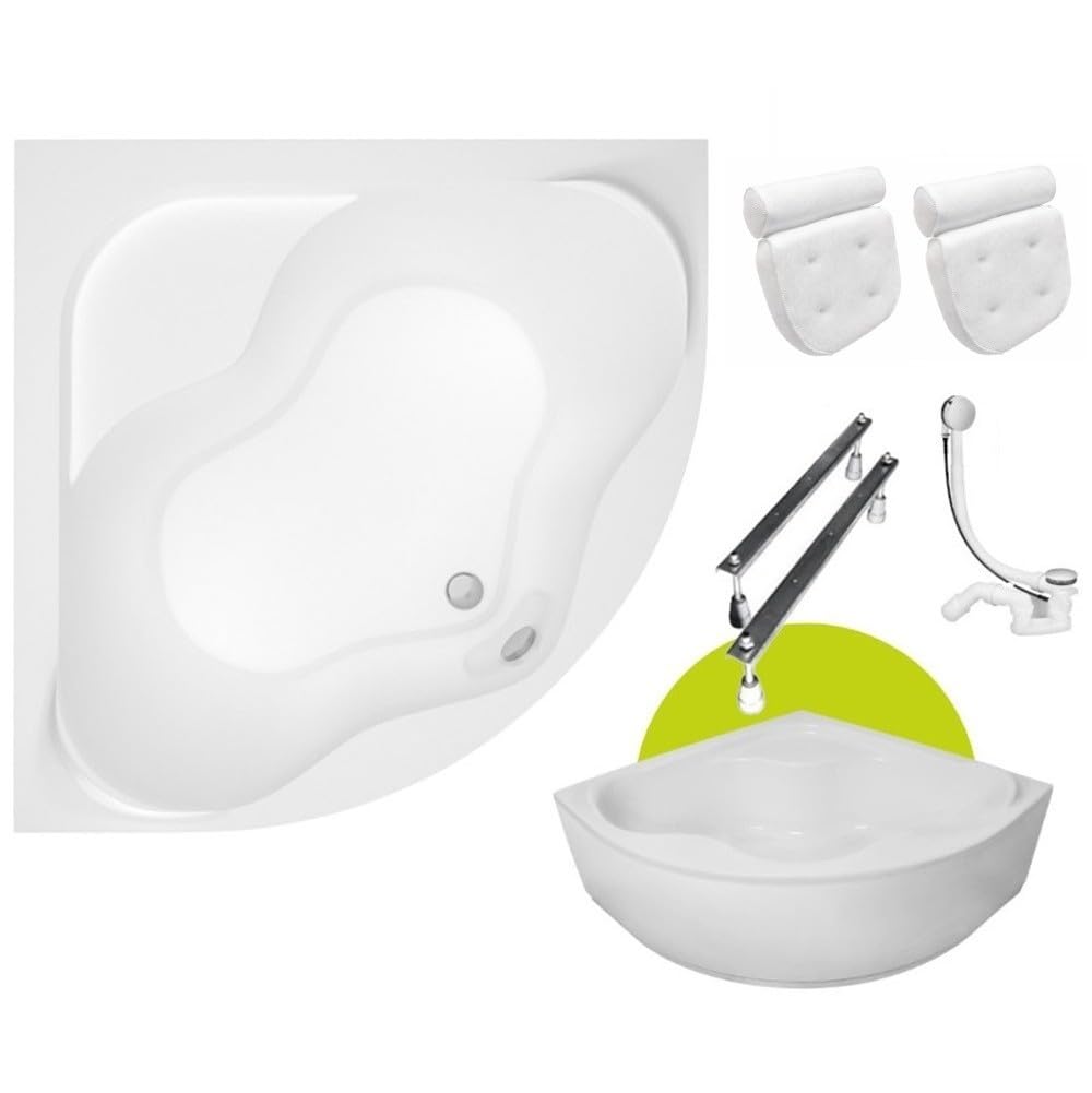 ECOLAM Eckbadewanne Selma 150x150 Schürze + 2 x Kopfkissen Sole Acrylwanne | direkt vom Hersteller Top Qualität echtes Sanitäracryl modern Verkleidung keine Fliesen nötig Ablauf Füße im Set