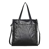  PROKING Damen Umh?ngetasche Weiches Leder Gro?e Shopper Handtasche Leicht Frauen Reise Satchel (Schwarz X002)