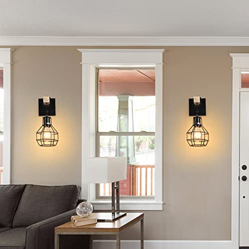 Plug In Wall Sconces Set Of Two, Dimmable Wall Lamp With Plug In Cord, Black Wall Sconces Lighting With Dimmer On/Off Switch, Farmhouse Wall Mounted Light Fixture For Headboard Bedroom Porch, 2 Pack #TOP7