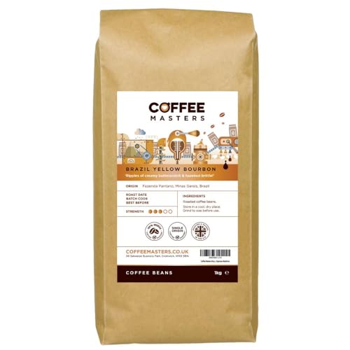 Coffee Masters Brazil Yellow Bourbon Coffee Beans 1kg - Single Origin 100% Arabica Coffee Beans for a Heavy Bodied Creamy Espresso - Ideal for Espresso Machines